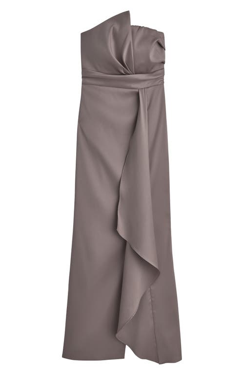 Donna Karan New York Asymmetric Strapless Satin Gown In Cobblestone