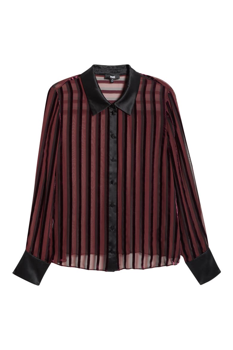 Mazzy Velvet Stripe Sheer Silk Blend Shirt, Alternate, color, AUBERGINE/ BLACK