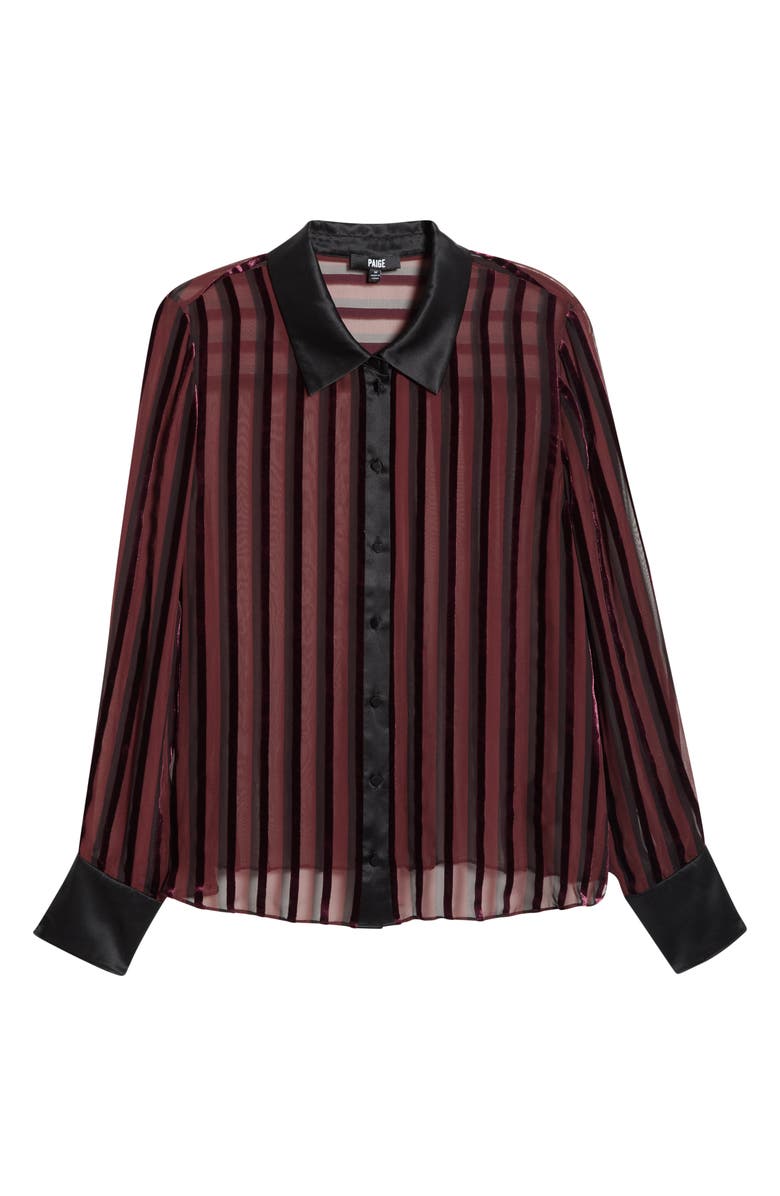 PAIGE Mazzy Velvet Stripe Sheer Silk Blend Shirt, Alternate, color, Aubergine/ Black