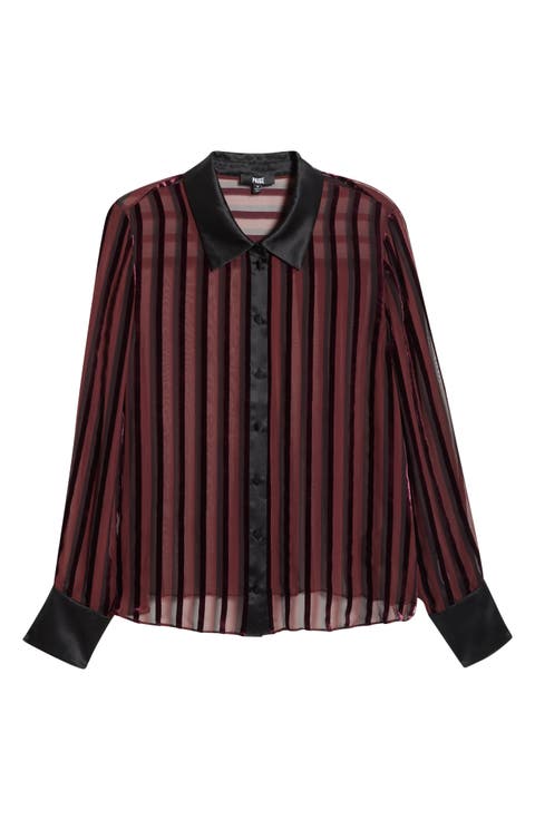 Mazzy Velvet Stripe Sheer Silk Blend Shirt