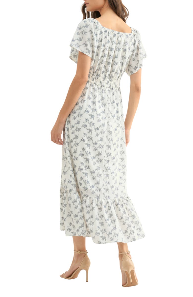 WISHLIST Floral Flutter Sleeve Midi Dress, Alternate, color, Off White/ Slate
