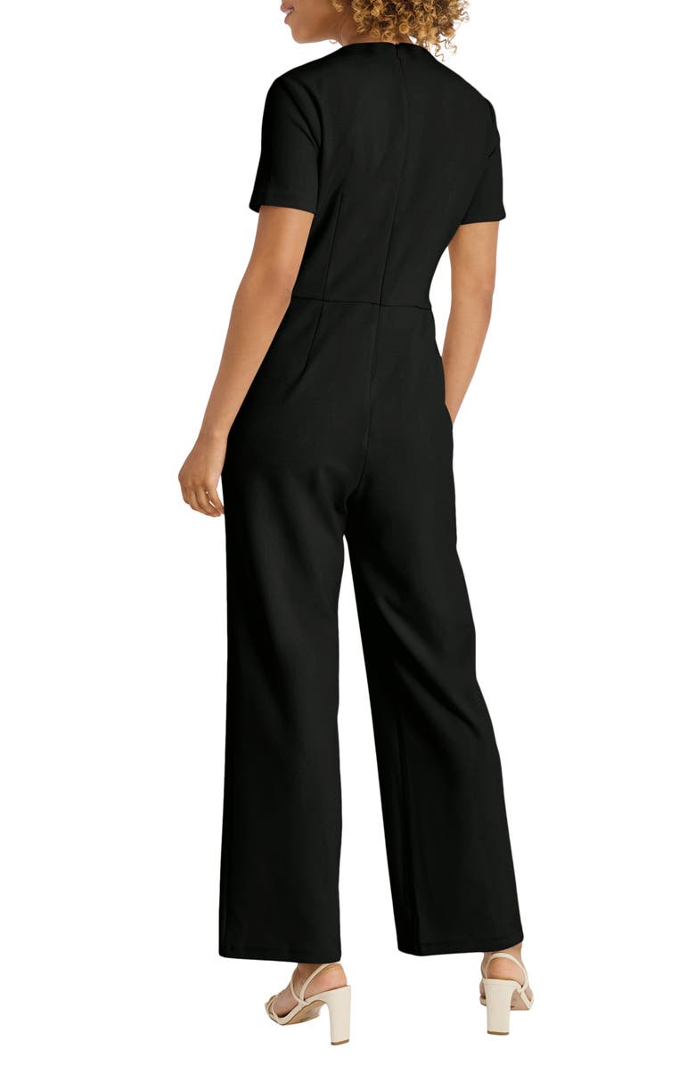 Maggy London Twist Neck Short Sleeve Jumpsuit, Alternate, color, Black