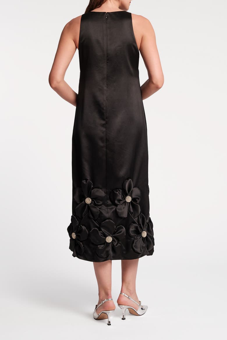 Francesca Maxi Dress w/Flowers Floral Satin Poly Satin, Alternate, color, Black