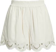 Treasure & Bond Cutwork Hem Linen Blend Pull-On Shorts