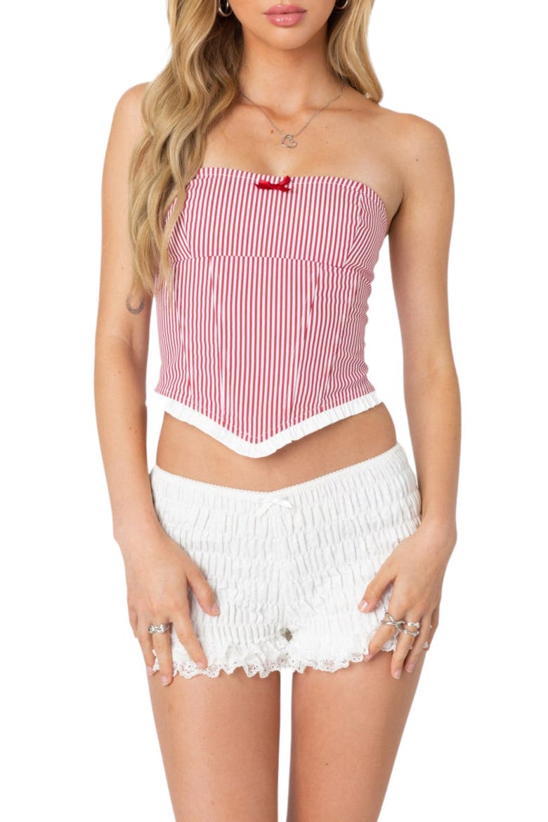 Hamilton Pinstripe Poplin Crop Corset Top, Main, color, RED