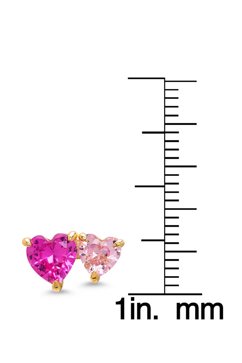 Kids' Double Hearts Cubic Zirconia Stud Earrings, Alternate, color, OPEN PINK