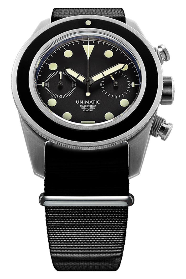 Modello Tre NATO Strap Classic Chronograph Watch, 41mm x 42mm, Alternate, color, BLACK STEEL