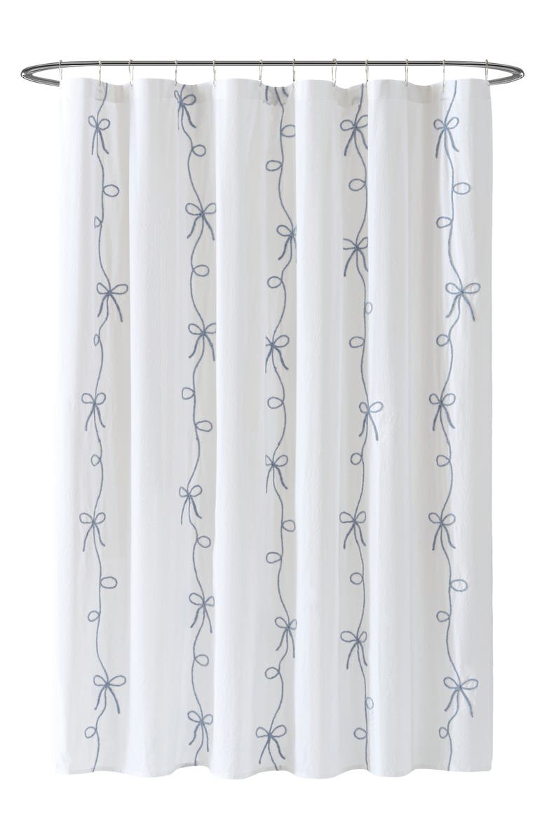 Peri Home Sasha Bows Shower Curtain, Main, color, Blue