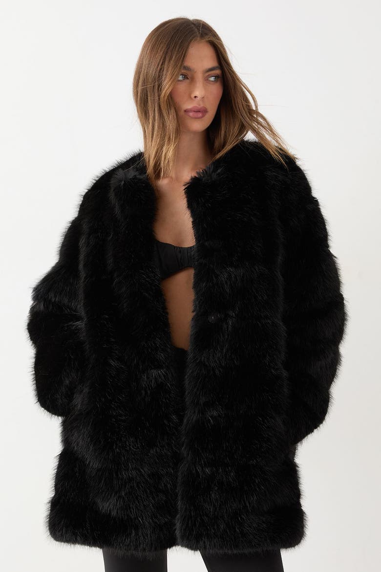Panelled Faux Fur Coat, Main, color, Black