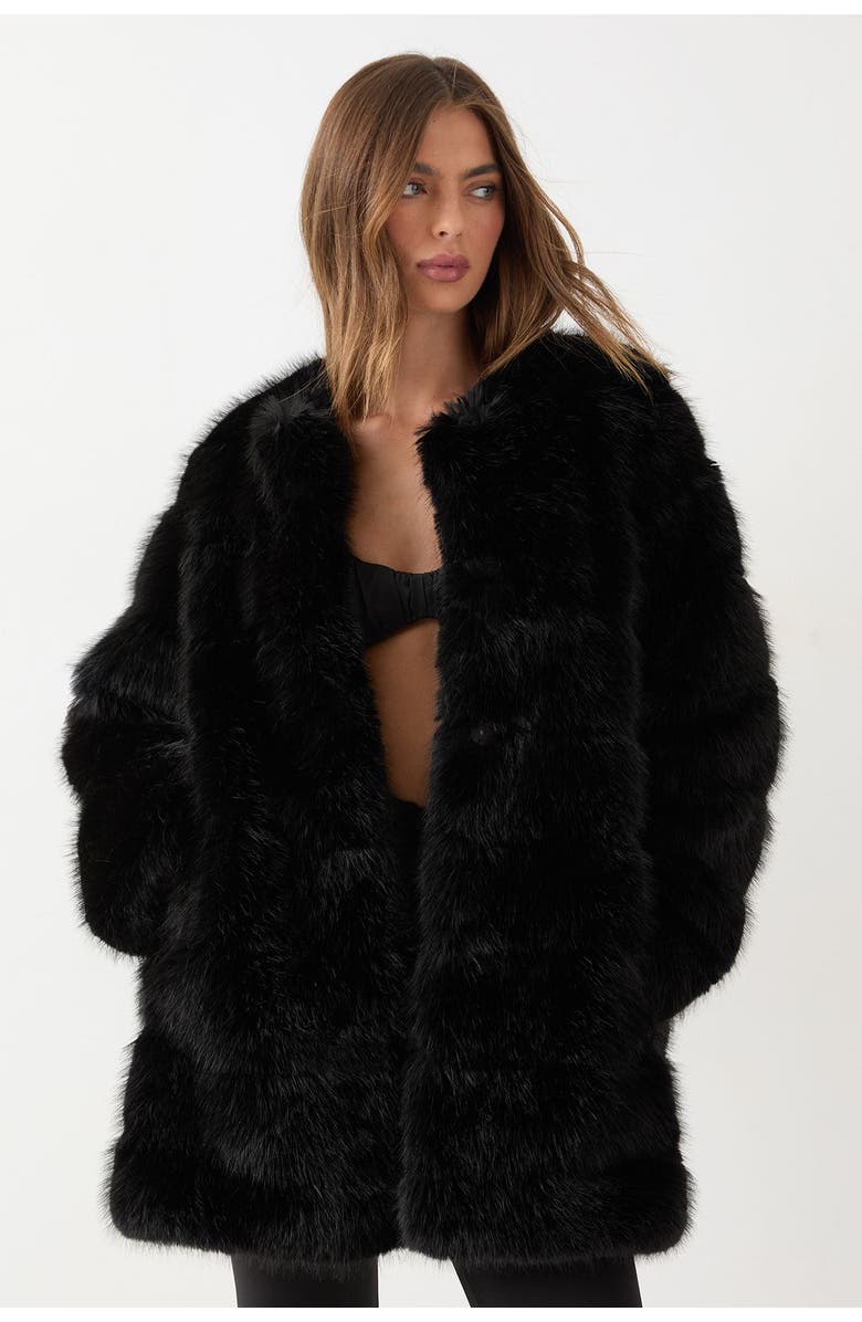 MissPap Panelled Faux Fur Coat, Main, color, Black