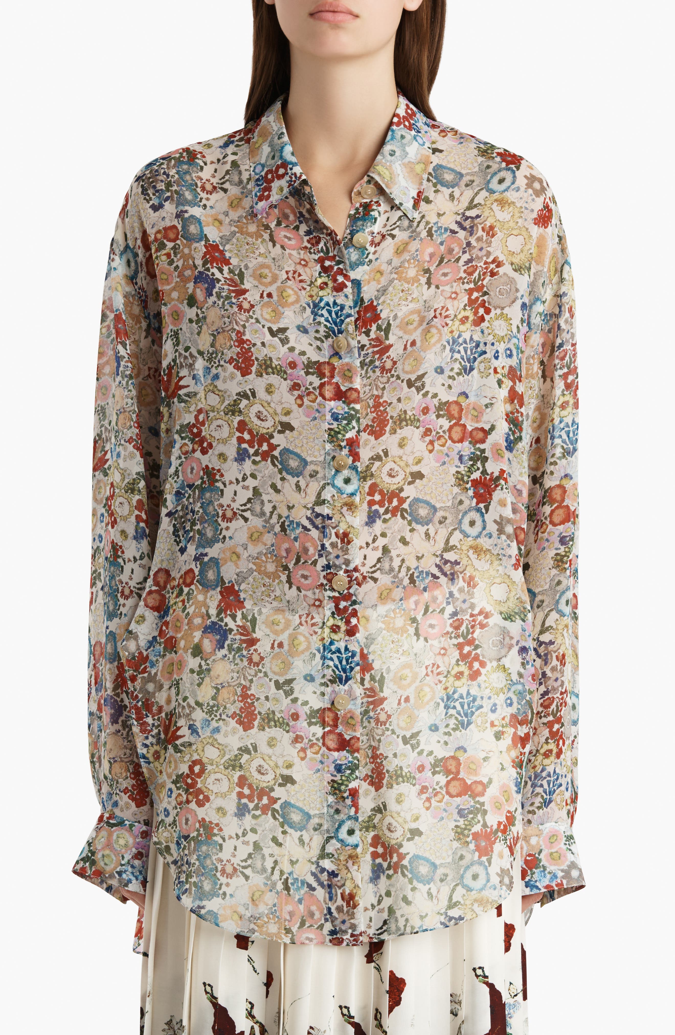 KHAITE KHAITE GOYA FLORAL SILK CHIFFON BUTTON-UP SHIRT