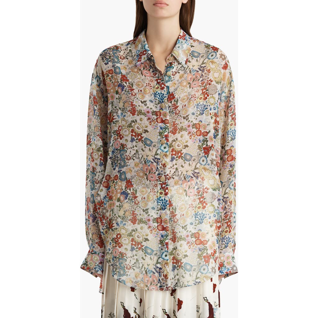 KHAITE KHAITE GOYA FLORAL SILK CHIFFON BUTTON-UP SHIRT