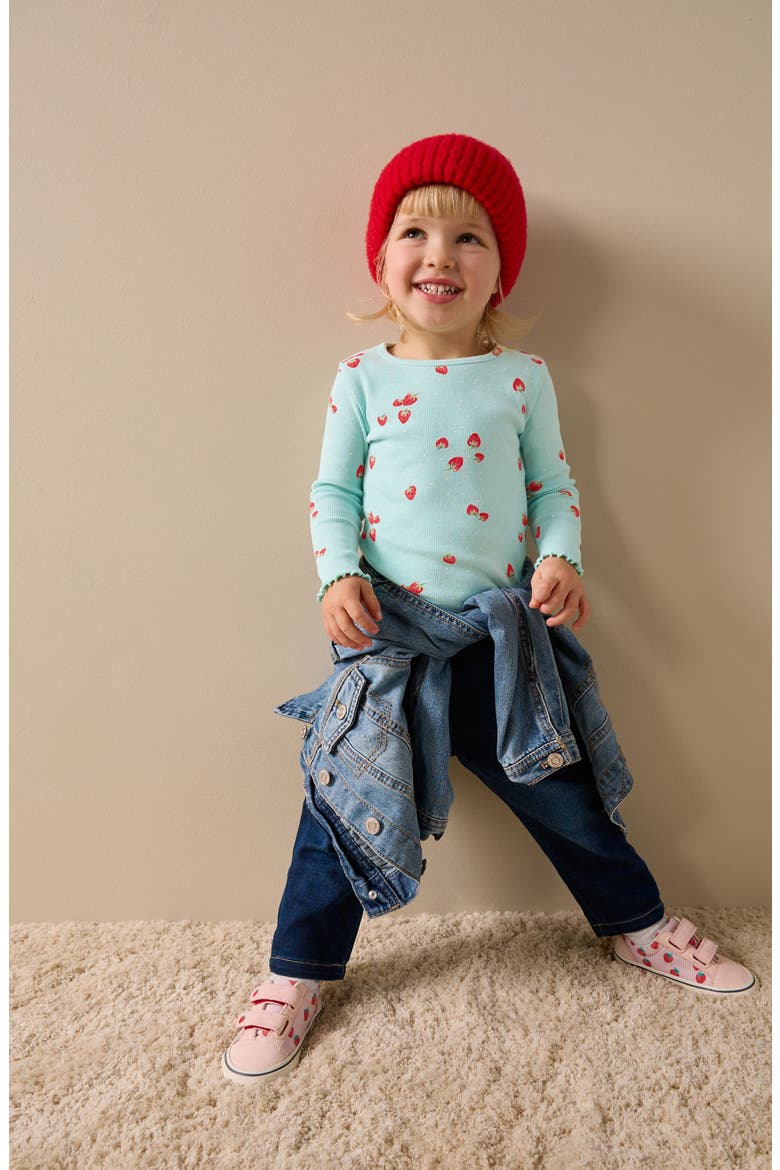 Kids' Strawberry Print Long Sleeve Cotton Blend Top, Alternate, color, BLUE