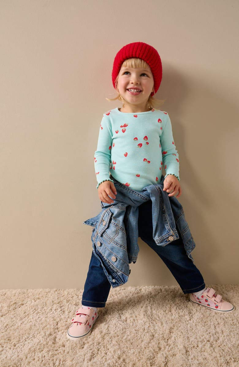 NEXT Kids' Strawberry Print Long Sleeve Cotton Blend Top, Alternate, color, Blue