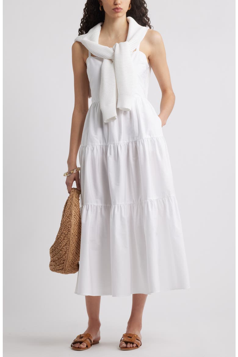 Cotton Poplin Tiered A-Line Dress, Alternate, color, WHITE