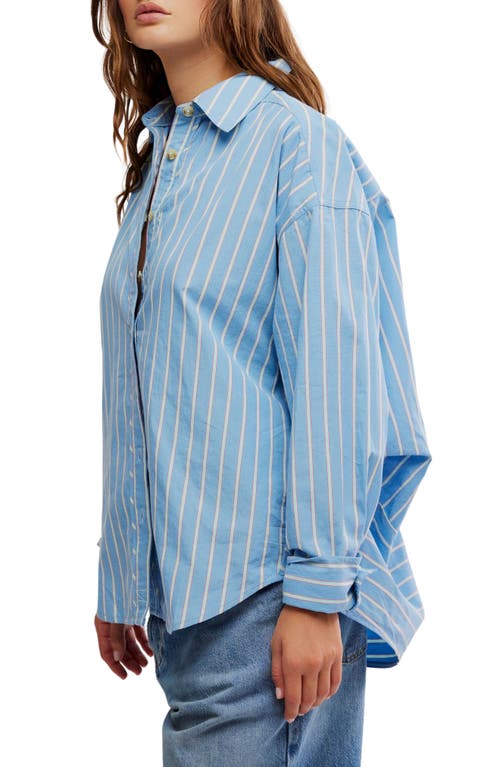 Free People Varsity Vibes Stripe Oversize Cotton Button-up Shirt In Blue