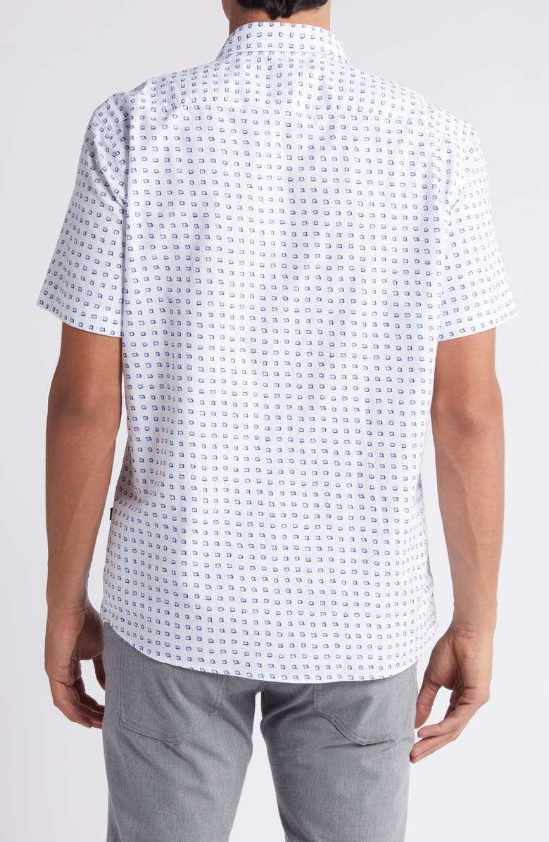 BOSS Roan Geo Print Short Sleeve Button-Up Shirt, Alternate, color, White