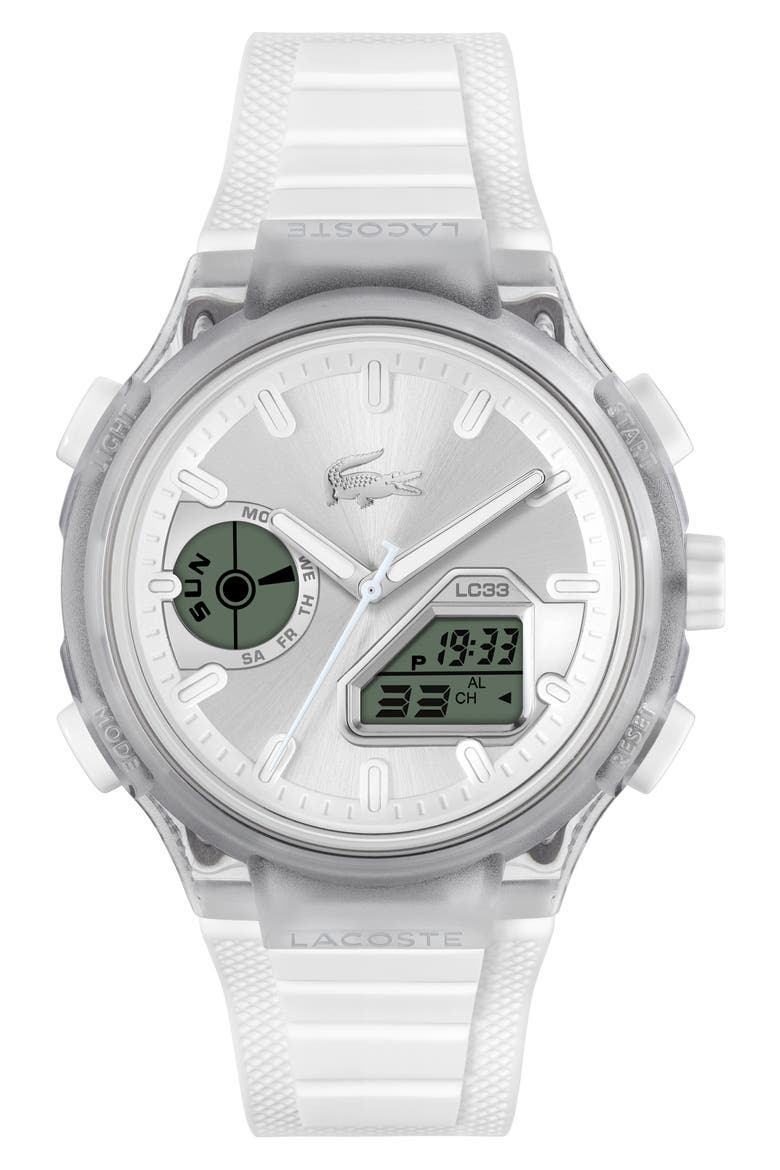 LC33 Ana-Digi Silicone Strap Watch, 45mm, Main, color, SILVER/ WHITE
