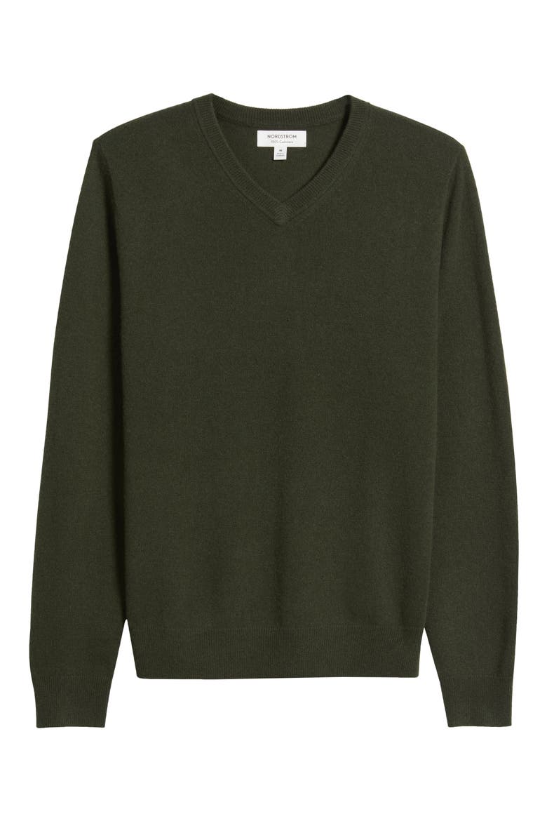 Cashmere V-Neck Sweater, Alternate, color, GREEN DUFFLE