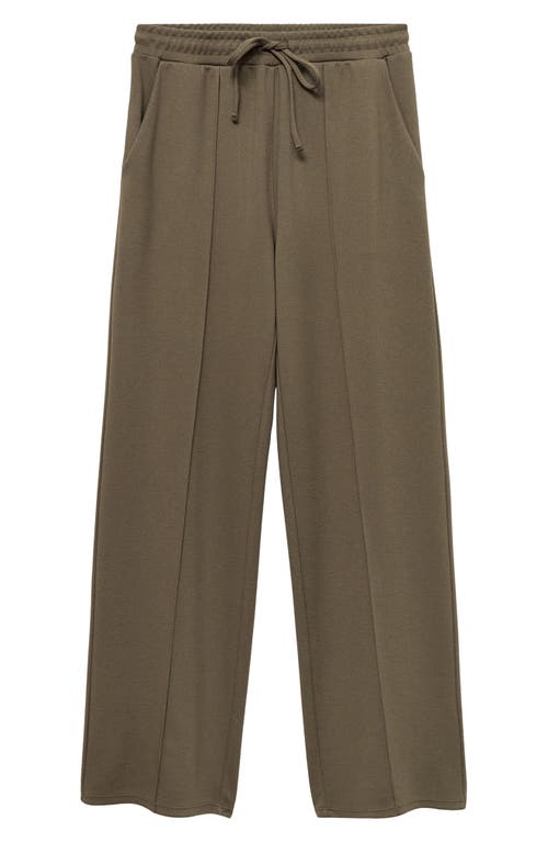 Mango Tie Waist Wide Leg Pants In Khaki Green