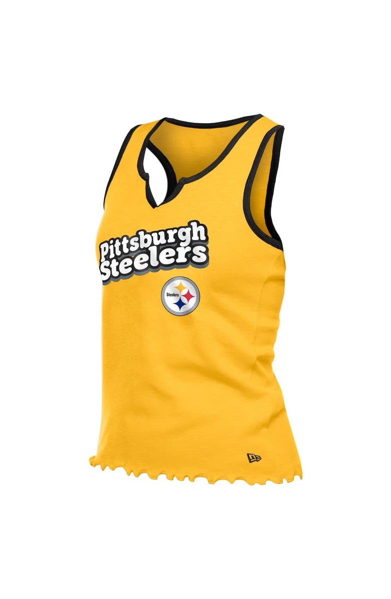 New Era Women's New Era  Gold Pittsburgh Steelers Lettuce Hem Notch Neck Tri-Blend Tank Top, Alternate, color, 