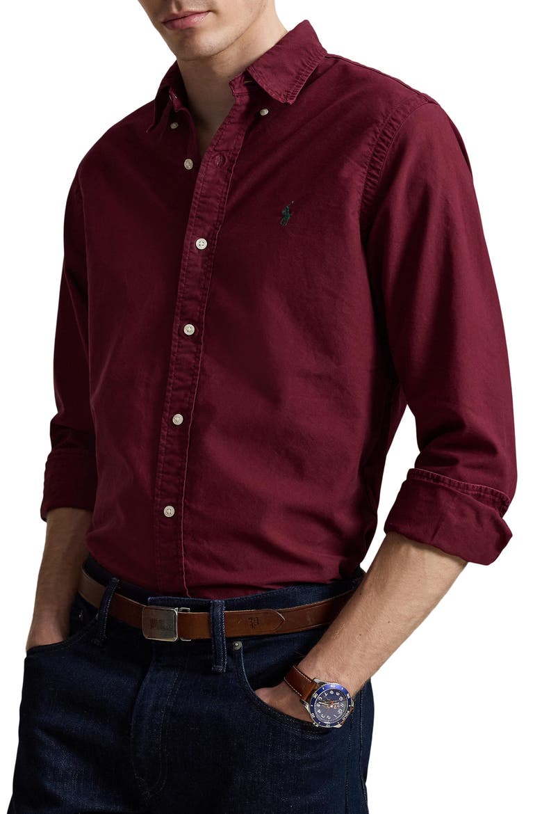 Long Sleeve Oxford Shirt, Main, color, WINE