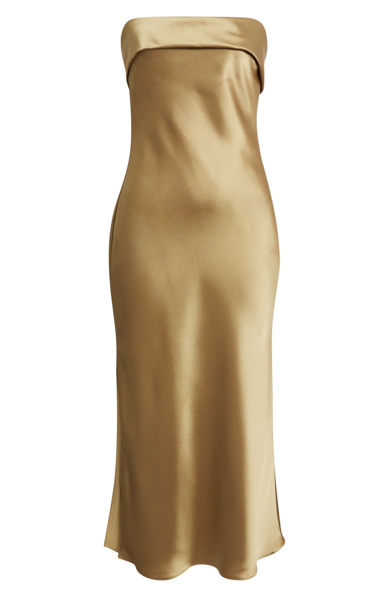 Amsale Faye Strapless Satin Cocktail Dress, Alternate, color, Gold
