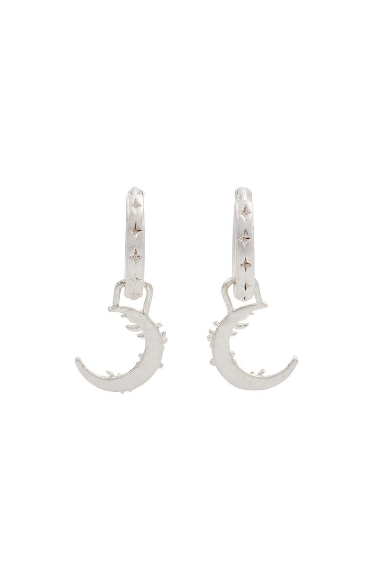 Nightshade Moon Silver Huggie Earrings, Alternate, color, Silver