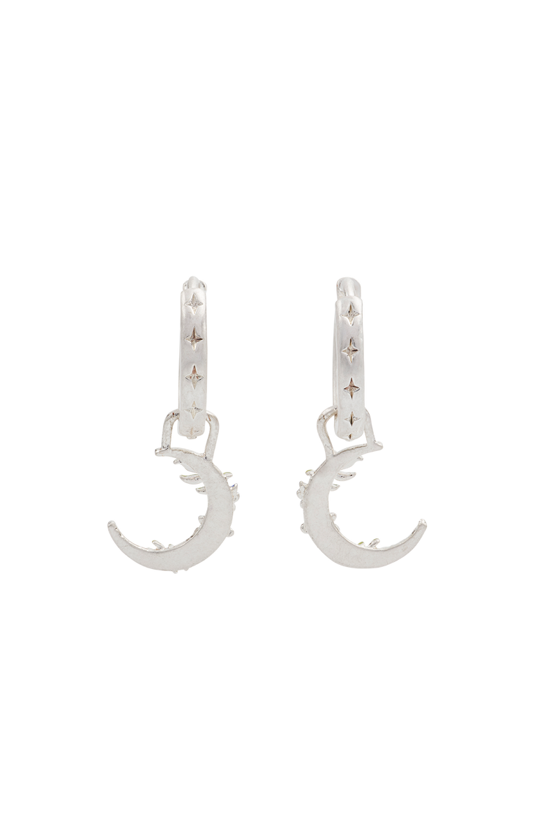 Fable England Nightshade Moon Silver Huggie Earrings, Alternate, color, Silver