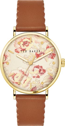 Ted Baker London Phylipa Bloom Leather Strap Watch, 37mm