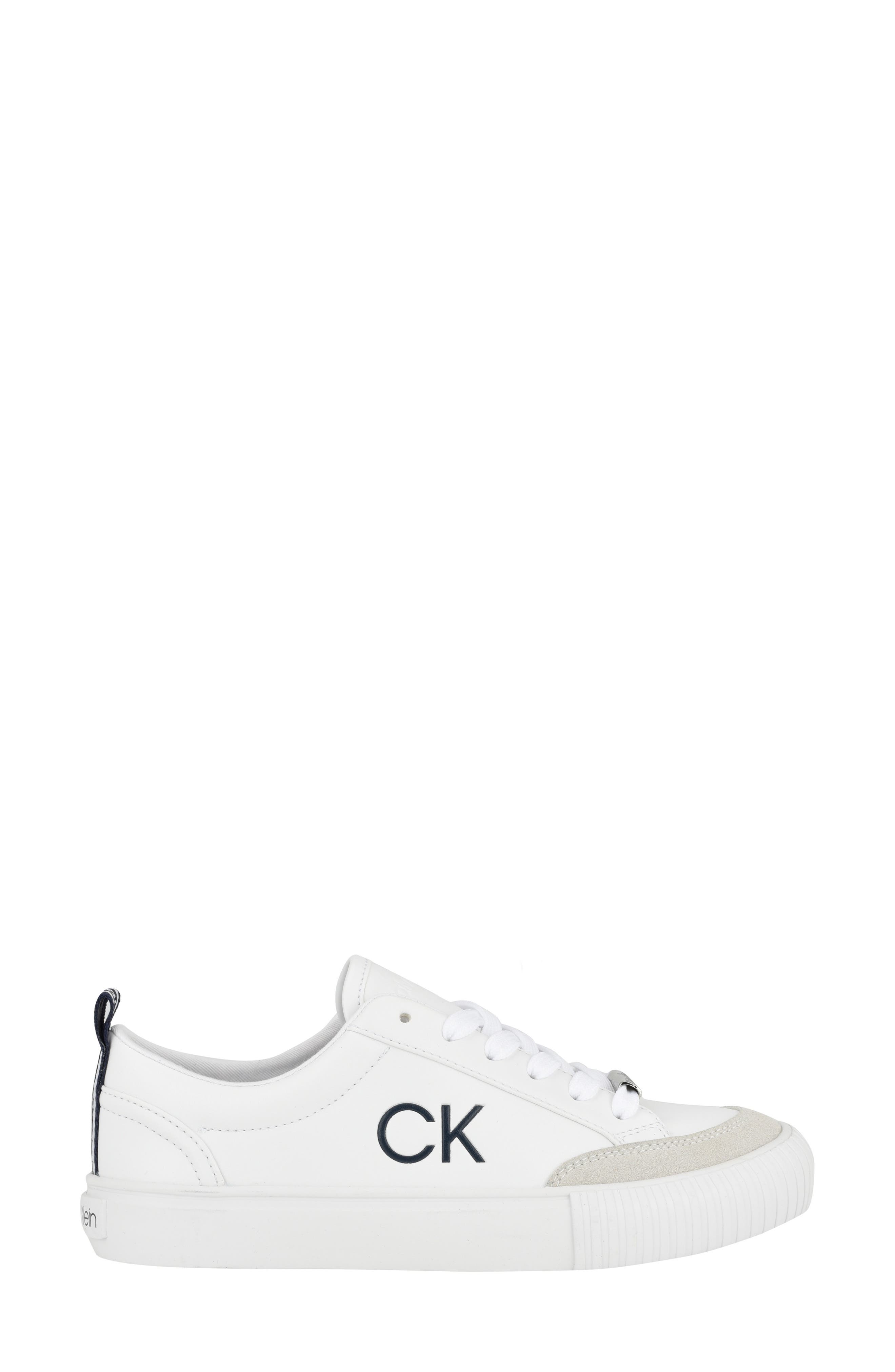 Calvin Klein Clariss Lace Up Logo Sneaker, Alternate, color, White/Peacoat