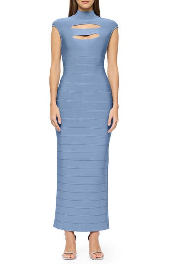 Herve Leger Cutout Bandage Gown In Blue