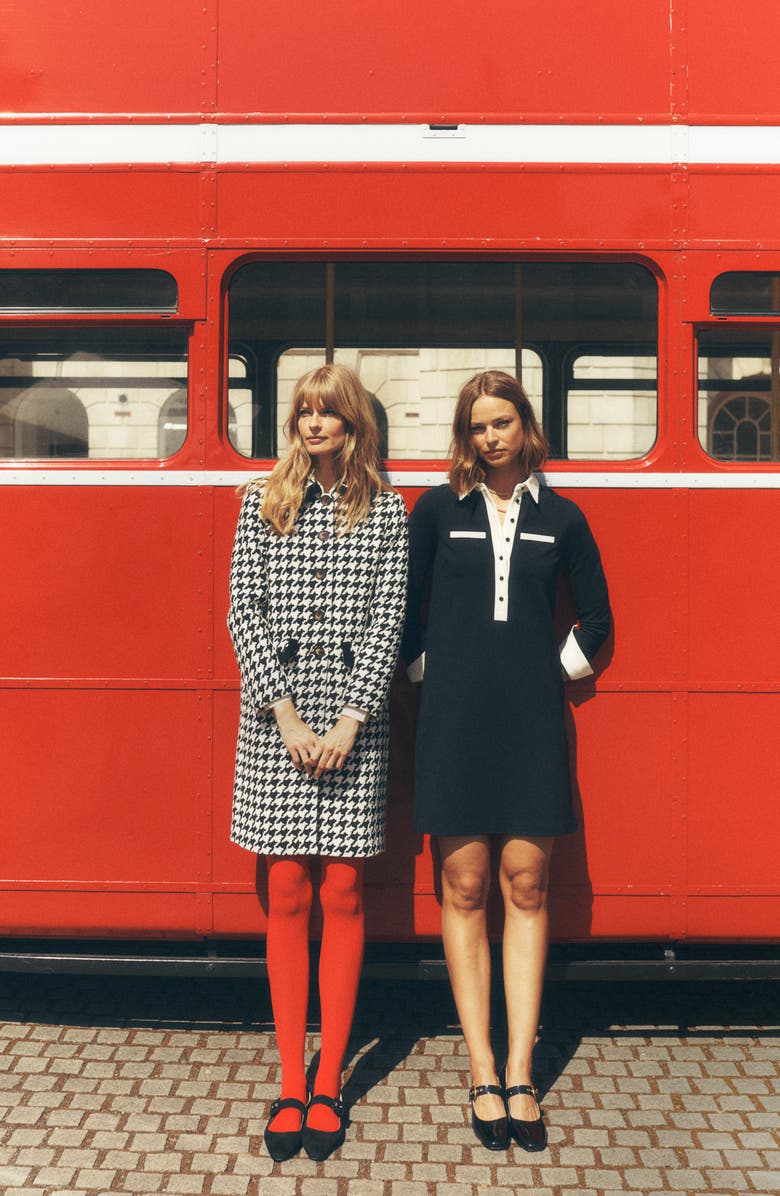 Boden Contrast Placket Long Sleeve Ponte Knit Shirtdress, Alternate, color, Black And White