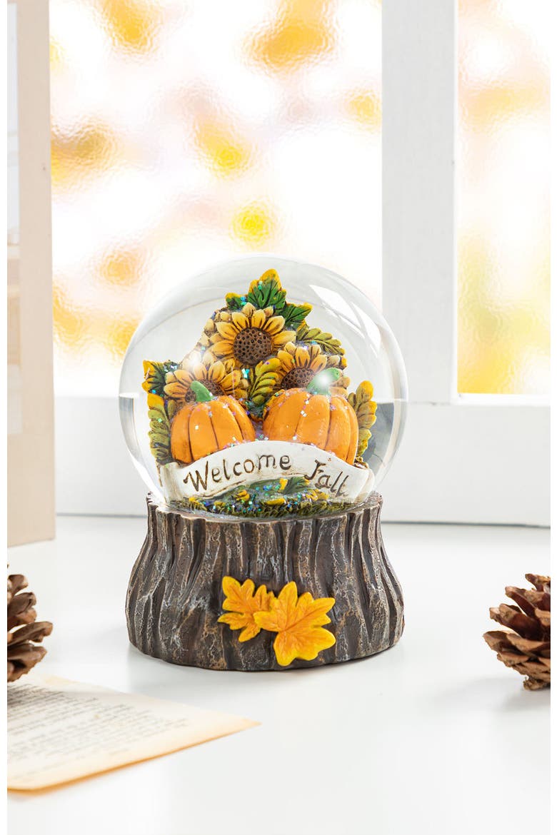 100mm Fall Sunflower and Pumpkin Resin Waterglobe, Alternate, color, Orange