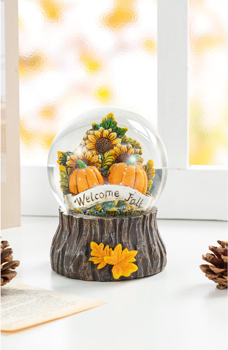 Glitzhome 100mm Fall Sunflower and Pumpkin Resin Waterglobe, Alternate, color, Orange
