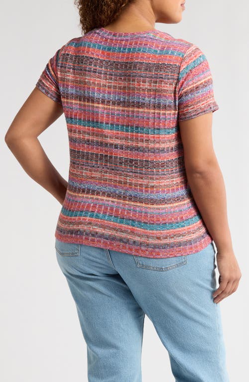 Liverpool Los Angeles Liverpool Plus Size Ikat-print Mitered Knit Short-sleeve Top In Paradise Multi Stripe