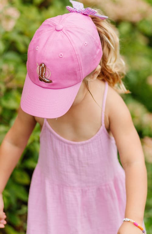 Bits & Bows Cowboy Boot Twill Bow Baseball Hat In Pink