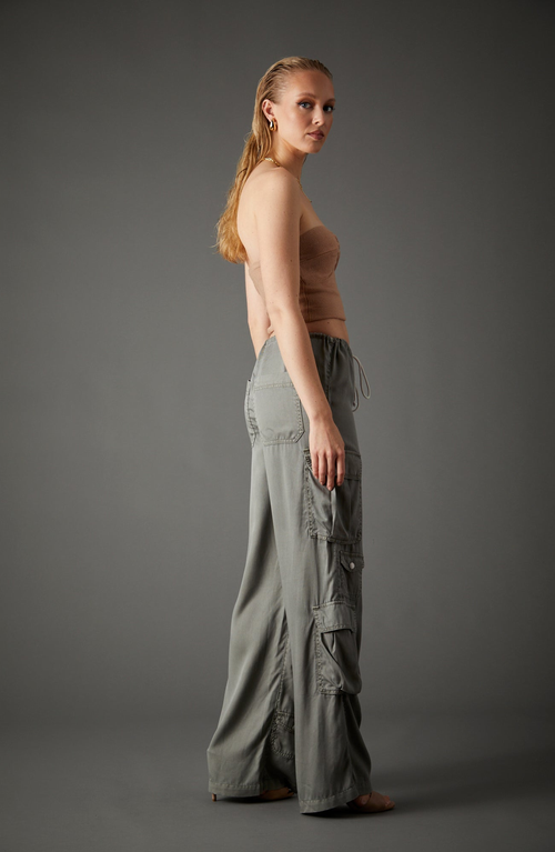 Shop Blue Revival In Combat Tencel Wide Leg Pants In Light Olive