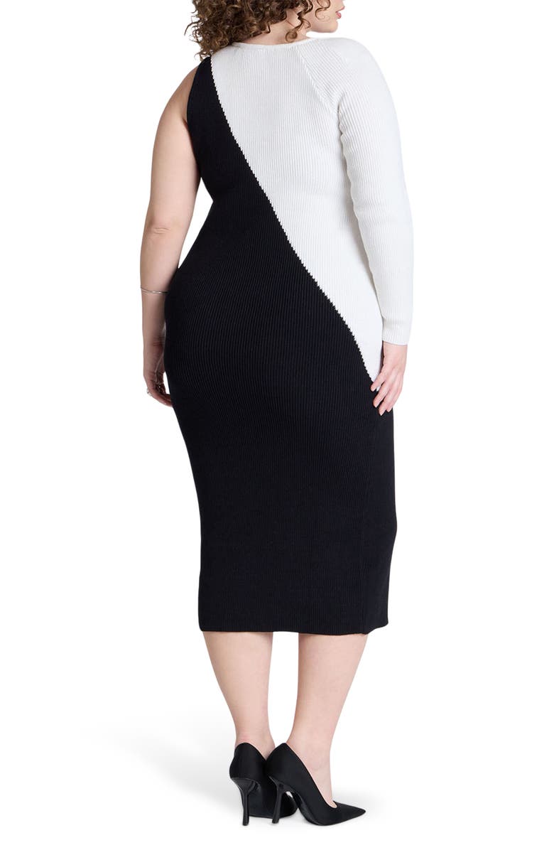 ELOQUII Colorblock Asymmetric Single Long Sleeve Sweater Dress, Alternate, color,