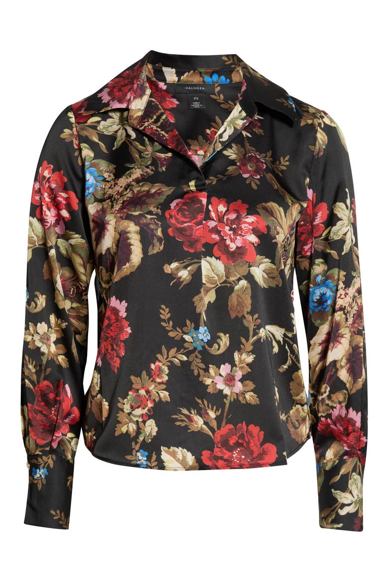 Floral Split Neck Top, Alternate, color, RICH BLACK 060
