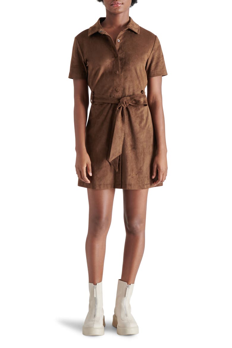 Jolene Faux Suede Mini Shirtdress, Main, color, COCO