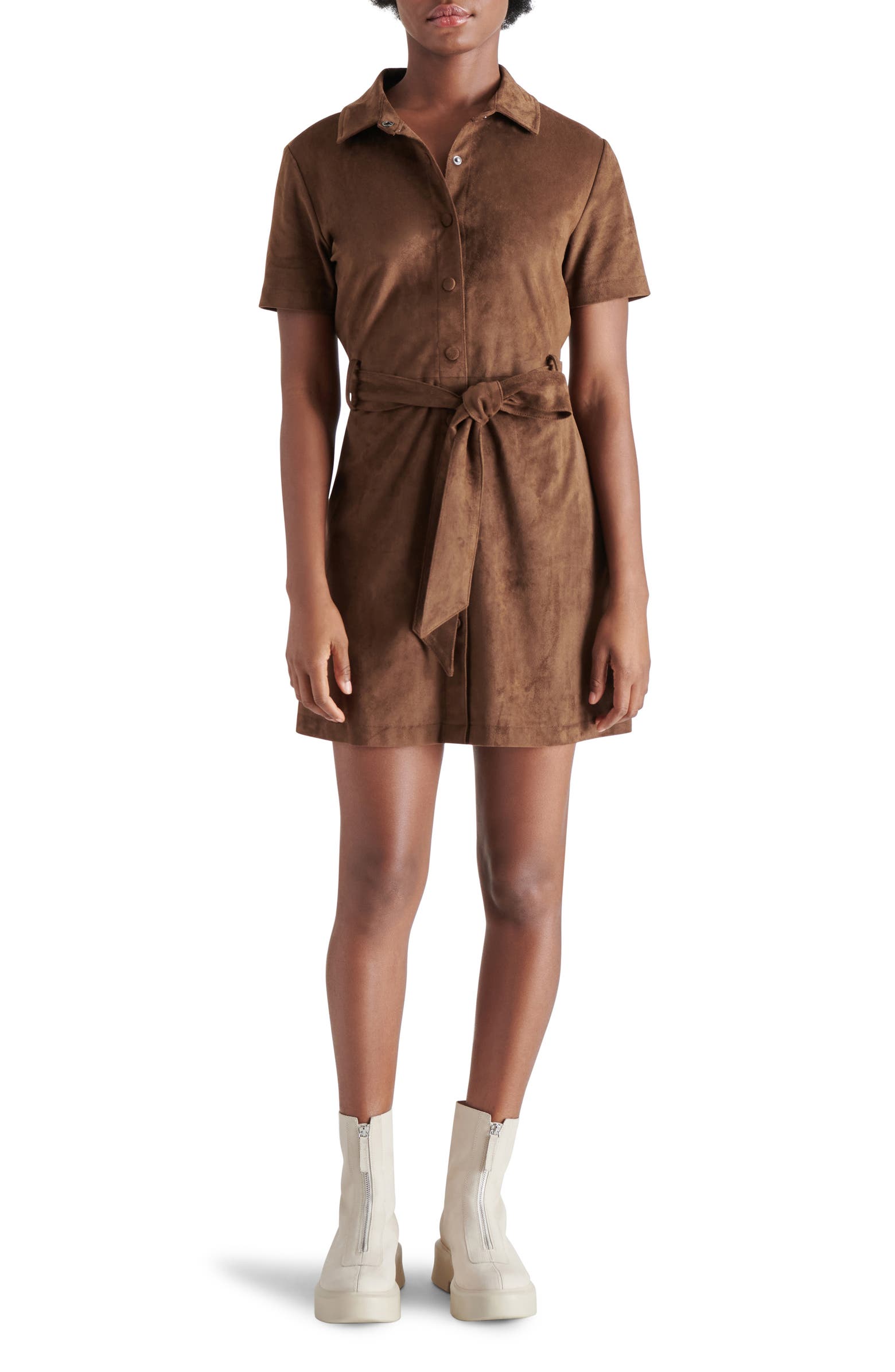 Steve Madden Jolene Faux Suede Mini Shirtdress | Nordstromrack