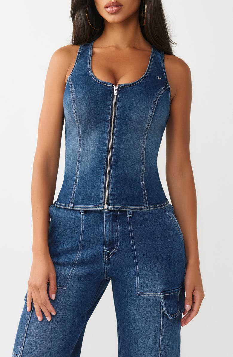 True Religion Denim Bustier Top, Main, color, Medium Blaze Wash