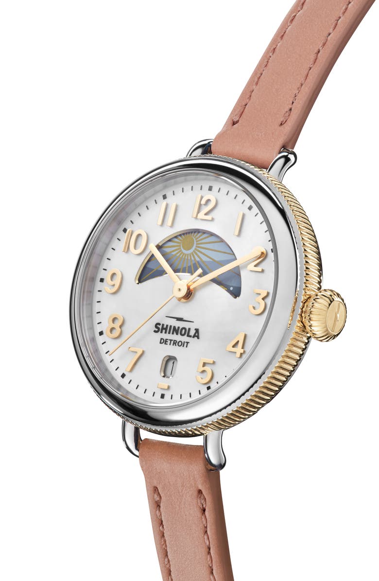 Shinola The Birdy Day & Night Leather Strap Watch, 38mm, Alternate, color,