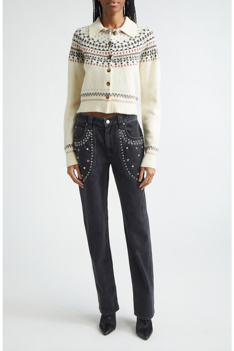 Zoe Fair Isle Wool Blend Cardigan, Alternate, color, ECRU