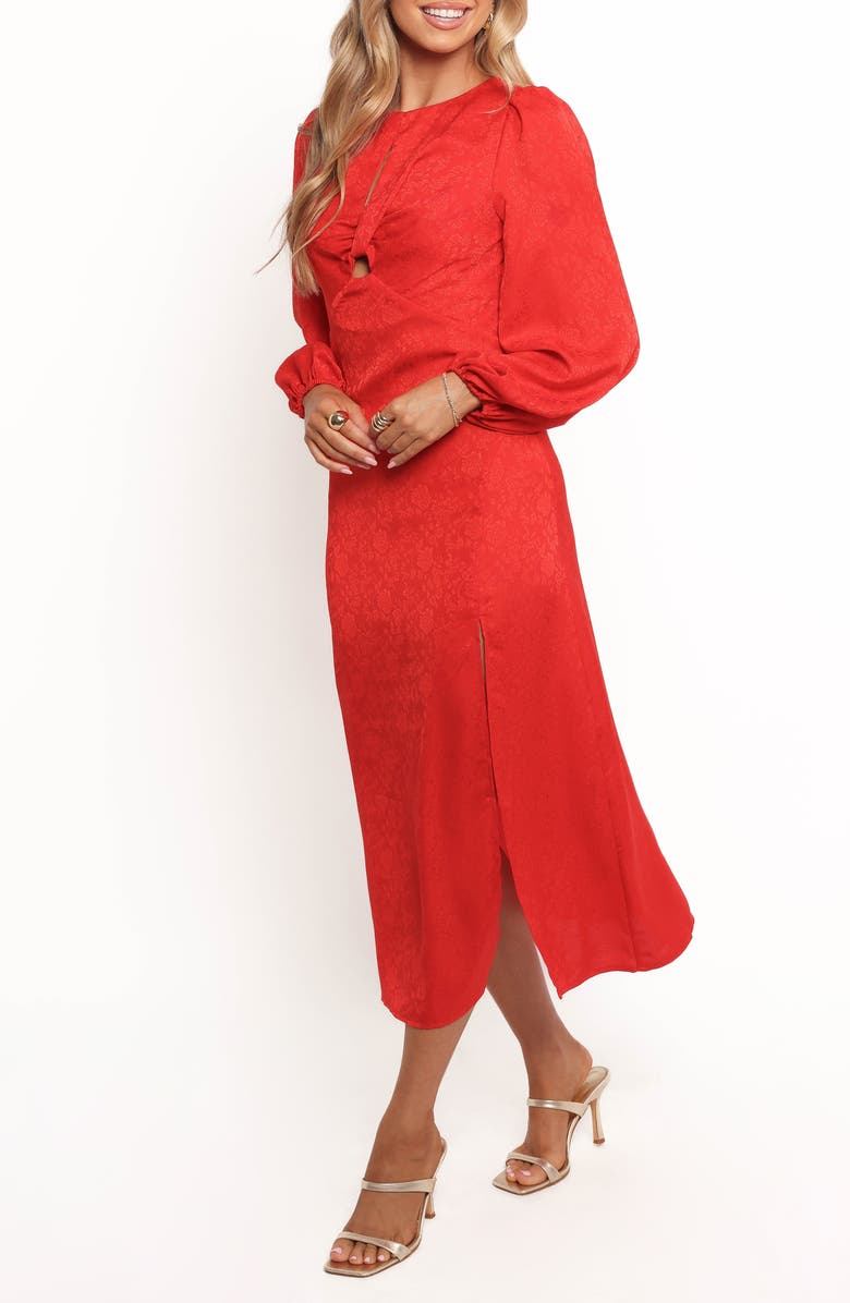 Petal & Pup Laine Long Sleeve Floral Jacquard Midi Dress, Alternate, color, Red