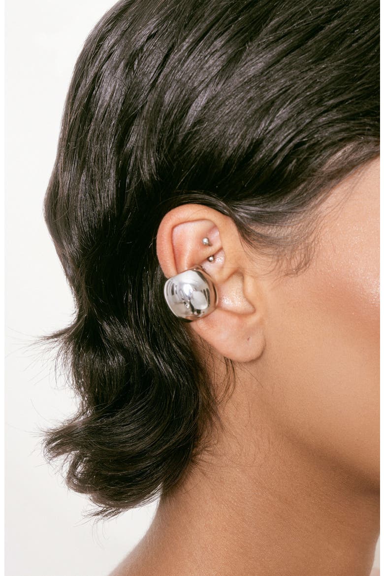 Chunky Ear Cuff, Alternate, color, RHODIUM