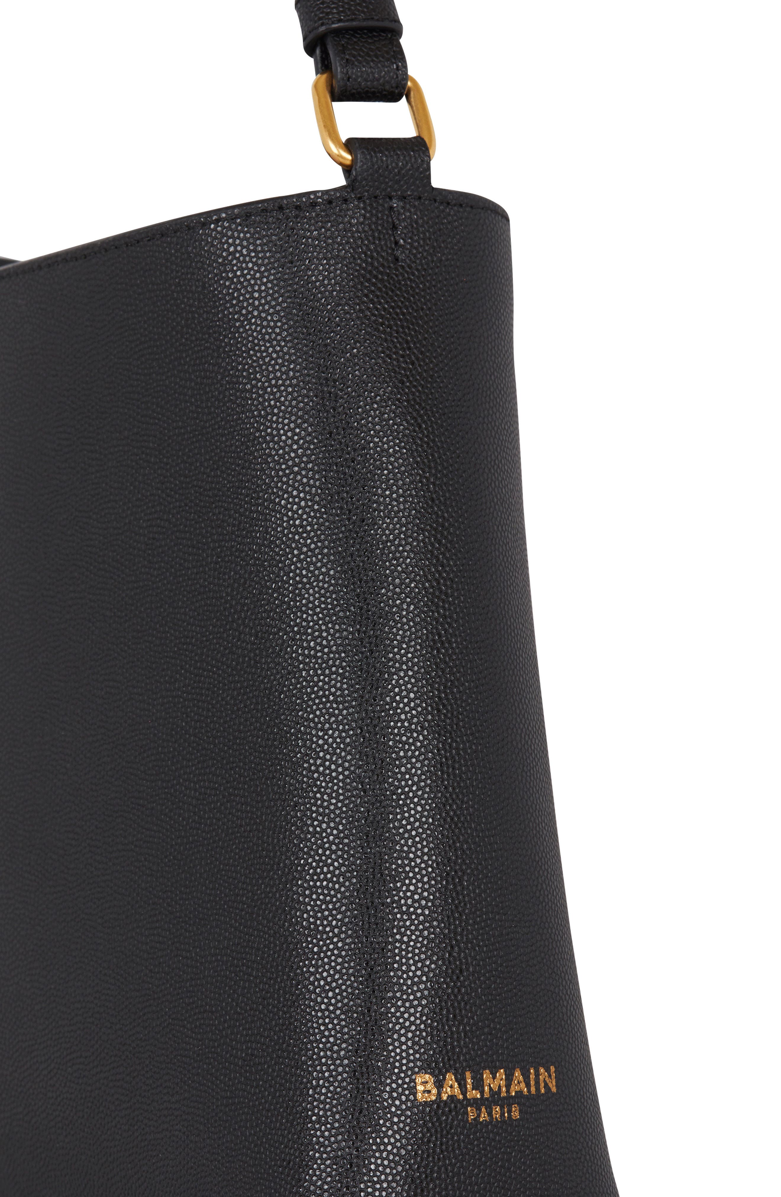 Balmain Emblem Crest Button Leather Shoulder Bag, Alternate, color, 