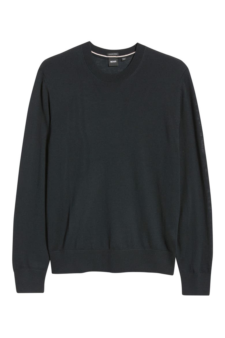 H-Leno Virgin Wool Crewneck Sweater, Alternate, color, BLACK