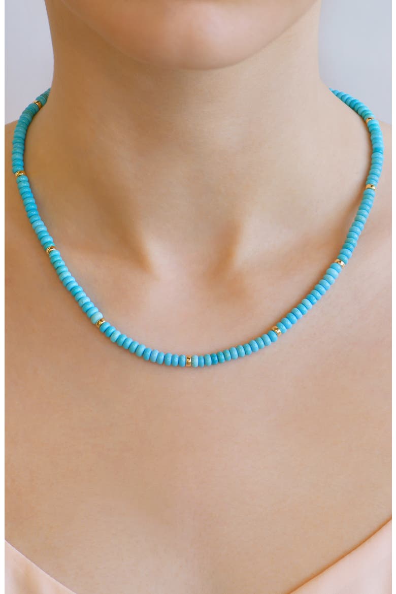 Boheme Smooth Rondelle Sleeping Beauty Turquoise Necklace, Alternate, color, TURQUOISE/ 14K YELLOW GOLD